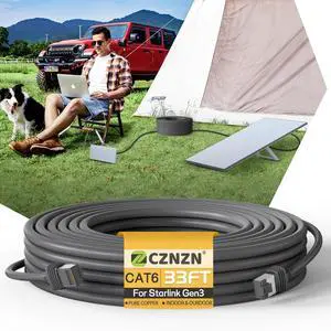 Starlink Cable 33/75/100/150 Feet, Standard Starlink Cable Gen3 V3 & Mini, Replacement Starlink Ethernet Power Cable, Starlink Extension Satellite Network Cord 26AWG Waterproof Durable