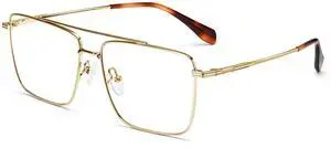 Dollger Blue Light Glasses for Men Women Metal Square Frame Spring Temple Computer Blue Light Blocking Glasses(Gold)