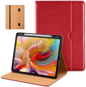 DTTO for iPad Pro 13 inch Case (M4) 2024, Premium Leather Business Folio Stand Cover with Pencil Holder - Auto Wake/Sleep and Multiple Viewing Angles, Built in Hand Strap & Pocket, Red