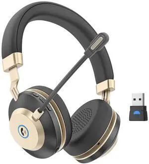 Wireless Headset - V5.3 Bluetooth Headset with Microphone Noise Canceling & USB Dongle, On Ear Computer Headphones with Mic Mute for Teams Skype Zoom Phone Laptop Meetings Work