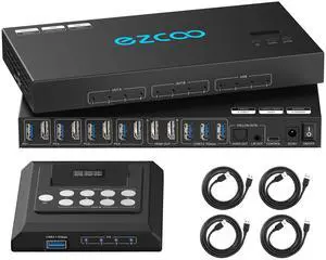 4K@60Hz HDMI 2.0 KVM Switch 4x1 for 4PC Share 2 Displays and 4 USB 3.0 Ports SPDIF L/R Audio,Copy/Extended Mod compatibile with Windows, Unix and Mac OS X