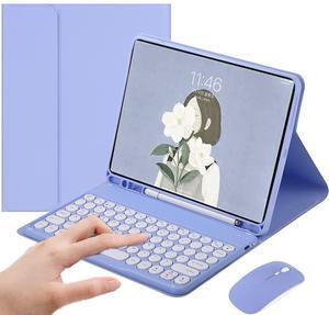 AnMengXinLing Keyboard Case and Mouse Combo for Galaxy Tab A9 Plus 11 Inch 2023 (SM-X210/X216/X218), Round Keys Detachable Magnet Slim Stand Cover with S Pen Holder, Purple