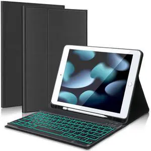 FARYODI Keyboard Case for iPad 9th/8th/7th Generation 10.2 Inch,iPad Pro 10.5 inch/iPad Air 3rd Gen -7 Colors Backlit Wireless Detachable Keyboard Folio Cover with Pencil Holder - Deep Black