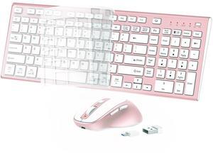 Wireless Keyboard Mouse Combo, USB Type C Rechargeable Slim Silent Keyboard Mouse, Compact Full-Size Keyboard with Number Pad and Cover for Windows, macOS, PC/Computer/Laptop - Rose Gold