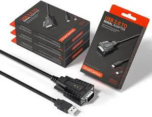 DriverGenius USB232A-B-A | USB to Serial (DB9) Adapter with 3 LEDs - Compatible with Windows 11 and macOS 15 4-Piece/Package