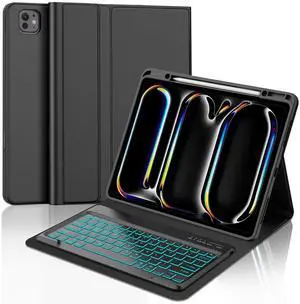 iPad Pro 13 inch Case with Keyboard (M4, 2024), Detachable Wireless Bluetooth Keyboard, 7 Colors Backlit, Smart Folio Cover with Pencil Holder for 13" iPad Pro (M4), Auto Sleep/Wake, Space Black