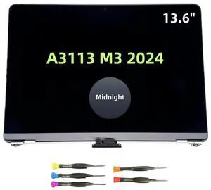 New LCD for MacBook Air Retina 2024 M3 A3113 EMC 8611 MRXP3 MRXR3 MRXU3 MRXN3 MRXQ3 MRXT3 MRXV3 13.6inch 2560x1664 Full LCD Screen Display Assembly Midnight