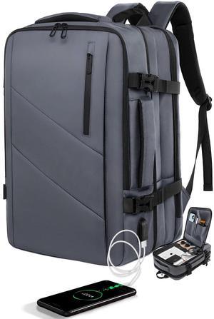 Travel Laptop Backpack for Men Women,26-42L Expandable Backpack Fit 17.3inch Laptop,Flight Approved Carry on Backpack With Usb Charging Port,Lightweight Business Backpack, Grey