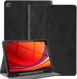 Gexmil Genuine Leather Case for Samsung Galaxy Tab A9 Plus 11 Inch with Pencil Holder,Shockproof Protective Adjustable Kickstand Smart Premium Folio Flip Tablet Cover, Black