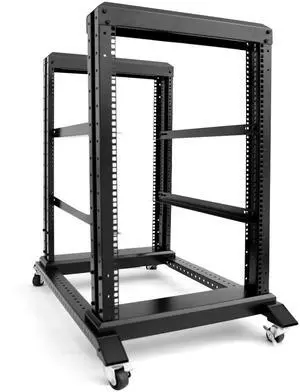 15U Server Rack/4-Post 19in Network Rack/Open Frame Rack with Wheels, Heavy-Duty Frame Cabinet/Adjustable Depth 29.75-27.75in GLOBALRACK(4POST-1000-15U)