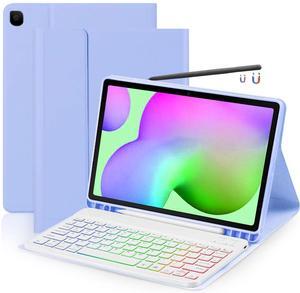 HAASHADA Keyboard Case for Samsung Galaxy Tab S6 Lite 10.4" 2024 2022/2020(SM-P610/P613/P615/P619), Backlit Keyboard Case Detachable Slim Stand Cover S Pen Holder (Purple)