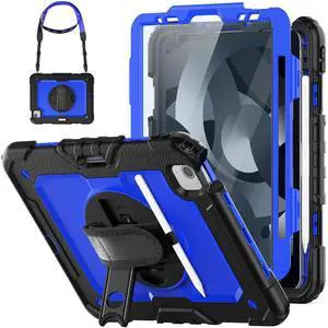 HXCASEAC Case for iPad Air 5th/4th Gen 10.9 inch, Shockproof Design with Pencil Holder, Screen Protector, Hand Strap, Protective Air 5/4 Case (A2316 A2324 A2588 A2589 A2591 A2072 A2325) - Blue