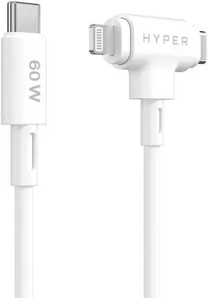 HyperJuice USB C and Lightning Cable - Silicone Hybrid Cable w/ 60W Charging, Apple MFi Certified, Durable, Tangle-Free USB C and Lightning Cable 2 in 1 Design for Laptops & Phones