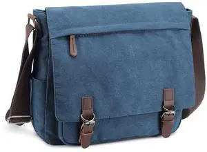 Messenger Bag for Men and Women, Retro Canvas Shoulder Bag Satchel For College fit 13.3 Inch Laptop (Dark Blue)