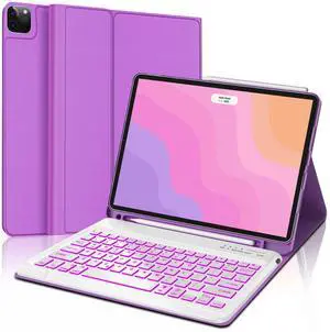 IVEOPPE iPad Pro 12.9 inch Keyboard Case, Detachable Bluetooth Keyboard, 7 Colors RGB Backlit, Slim Folio Cover with Pencil Holder for iPad Pro 12.9 inch 6th 2022/5th 2021/4th 2020/3rd 2018 Gen PUR