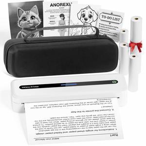Itari Portable Bluetooth Label Printer with Case, Inkless Thermal Printer with 4 Rolls Paper, Support 8.5" x 11" A4 & US Letter, Wireless Printer for Office, Home, Travel, School, Phone, PC, White