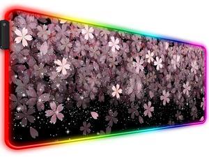 JIANG100 RGB Japanese Cherry Blossom Gaming Desk Mat, Computer Keyboard Large Extended Flowers LED Mouse Pad for Office and Home, 31.5x11.8 Inches, XL, Black