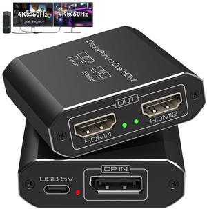 JCYMELE 4K@60Hz Displayport to Dual HDMI Adapter Display Port to Two HDMI Splitter Extended for Double Screen DP 1.2 to 2HDMI Dongle for Computer Graphics Cards Support MST & SST Mode
