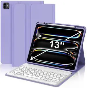 JADEMALL for New iPad Pro 13 inch Case with Keyboard (M4) 2024, Magnetic Bluetooth Keyboard, Detachable iPad Keyboard Case with Pencil Holder, Auto Sleep/Wake for iPad Pro 13 inch Case 2024, Purple