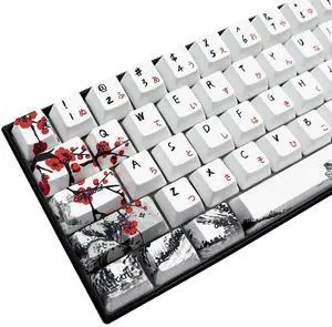 JSJT Custom Keycap-Keycaps 60 Percent Suitable for GK61/GK64/RK61/Anne /ALT61 Mechanical Keyboards 71 Key with Japanese Font Set OEM Profile PBT Keycaps with Keycap Puller (Plum Blossom Keycaps)