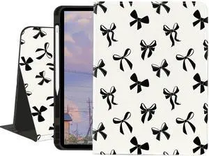 JOYLAND Lovely Black Bow Case for iPad Air 11" M3(2025)/M2(2024),iPad Air 5th(2022)/4th (2020) Gen 10.9",Textured Folio Case with Pencil Holder Multi-Angle View Adjustable Stand Auto Wake/Sleep