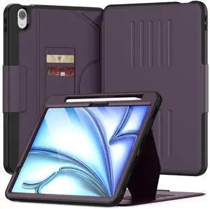 KAIJIAbox for iPad Air 11 Inch Case M2/M3 (2024/2025),PU Leather Cover with Multi-Angle Magnetic Stand, Pencil Holder, Card Slots, Auto Sleep/Wake Case for iPad Air 6th/7th Generation,Purple