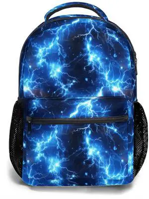 Kawani Blue Fire Lightning College Bookbags Abstract Blue and Black School Backpack for Girls Women, Teens School Bags Bookbags Ladies Laptop Backpacks Travel Hiking Camping Gym Daypack
