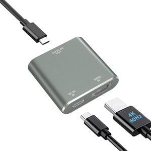 KIHENG HDMI to USB-C Adapter 4K@60Hz with USB-C Power Cable, HDMI Input to Type C Display Converter, for Switch, PS4/5, Steam Deck, ROG Ally, Laptops to Connect AR Glasses and Portable Monitors