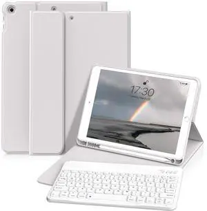 KVTVOU Keyboard Case for iPad 9th/8th/7th Generation (10.2 Inch, 2021/2020/2019), Smart Magnetic Detachable Wireless Bluetooth Keyboard, Folio Stand Cover with Pencil Holder, Gray