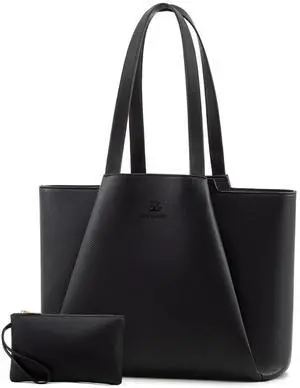 LOVEVOOK Laptop Tote for Women - 15.6 Inch Leather Laptop Bag with Clutch, Large Capacity Office Purse Computer Briefcase for Casual Business Travel, Black