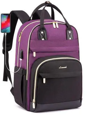 LOVEVOOK Backpack for Women,Laptop Backpack Women,Fits 17 Inch Laptop Bag,Fashion Travel Work Anti-theft Bag,Waterproof Business Computer College Teacher Backpack Purse Daypack, Purple-Black-Black
