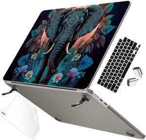 May Chen for M4 MacBook Air 13.6 inch Case A3240 A3113 A2681 M3 M2 2025 2024 2023 2022 Release, Fold Kickstand Pattern Hard Shell Case for M4 Air 13.6" Laptop with Keyboard Cover, Elephant
