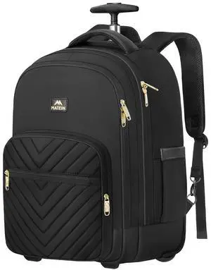 MATEIN Wheeled Backpack, 18 Inch Large Water Resistant Laptop Backpack with Wheels, Carry On Business Roller Bag for Women, Trolley Suitcase for Adults to Travel, Overnight Bag for Work College, Black