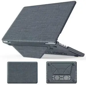 MEEgoodo for M4 MacBook Pro 14 inch Case 2024 2023 2021, Fabric Kickstand Cover Fit Model A3112/A3401/A3185/A2918/A2992/A2779/A2442 M3 M2 M1 Pro/Max with TPU Keyboard & Webcam Cover & OTG Adapter,Gray