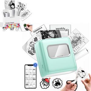 Memoking Print Pods Mini Printer - M02E Inkless Sticker Printer Machine Portable Mini Printer for iPhone Bluetooth Pocket Printer Thermal Photo Printer Sticky Note Printer for Note, DIY, Gift (Green)