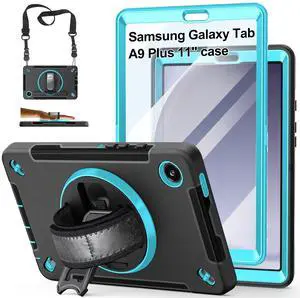 Case for Galaxy Tab A9 Plus 5G 2023: Heavy Duty TPU Cover for Samsung Tablet A9+ 11 Inch with Stand - Handle - Shoulder Strap -S-Pen Holder- Mint Green
