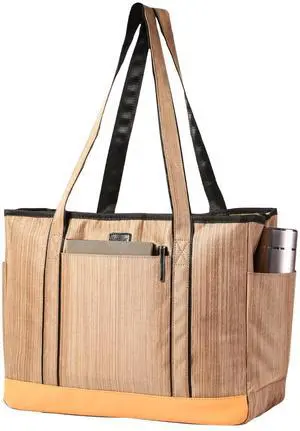 Monanller Fashion Teacher Tote, Large Utility Work Bag with Laptop Compartment, Carry Bag with Several Inner & Outer Pockets - Beige