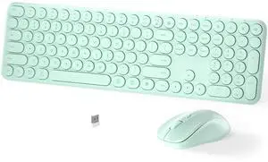 Wireless Keyboard and Mouse Set - MPTOG Full-Sized 110Pcs Slim Round Key Design, Quiet Typing, Adjustable DPI Ergonomic Mouse, Wireless Combo for PC, Mac, Laptop, Tablets(Mint Green)