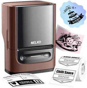 Nelko Label Maker Machine with Tape, PM220 Bluetooth Label Printer, 2 Inch Portable Thermal Printer for Small Business, Address, Logo, Clothing, Sticker Printer for Phones & PC, 1 Count, Maroon