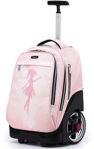 NEW TILAMI Rolling Backpack 19 inch Teens Rolling Backpack Cute Wheeled Computer Laptop Backpack Bookbag Roller Travel Bag College, Flower Fairy (No USB interface)