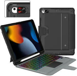 Nillkin for iPad 9th Generation Case with Keyboard 10.2 Inch - Slide Camera Cover - Detachable Backlit Keyboard Case with Pencil Holder & Trackpad for iPad 8th Gen/7th Gen