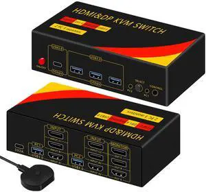 2*DP+1*HDMI KVM Switches 3 Monitors KVM Switch 2 Monitors 2 Computers Display Port8K@60HZ,USB3.0,kvm displayport 2 Computers 3 Monitors Dual Monitors Support Extended and Copy Mode,Share USB Devices