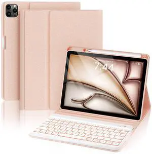 Compatible with iPad Air 11 inch M2/ 10.9'' Air 5th 4th/ Pro 11 4th/3rd/2nd/1st Gen Case with Keyboard - 7-Color Backlit Wireless Detachable Folio Cover with Pencil Holder for iPad Air 6/5/4- Pink