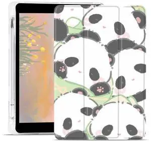 JOYLAND Cute Panda Pad Case for iPad Pro 2022/2021/2020/2018 12.9 Inch with Pencil Holder, Clear TPU Foldable Smart Stand Back Cover, Auto Wake/Sleep Shockproof Protective Case