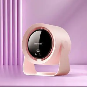 Refluxe Desk Fan, USB Rechargeable Quiet Desktop Fan with 5400mAh Battery & LED Display, Adjustable Speed Control, 90° Tilt Head Hangable Table Fan for Office, Bedroom, Dorm, Kitchen (Pink)