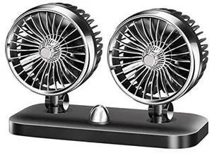 Riloer Portable Travel Fan for Car, 12V Large Wind Double-Headed Car Fan 2 Speed Airflow Electric Cooling Fan with Clip, Creative Twin Head Fan Freshener, 24V