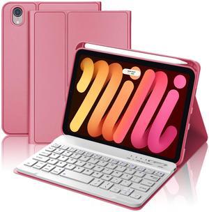 Keyboard Case for iPad Mini A17 Pro & iPad Mini 6th Gen Keyboard with Rechargeable Pen Holder, 8.3inch Mini 7/6 Case with Detachable Keyboard, Slim Folio Cover for iPad Mini 7th 2024/6th 2021, Pink