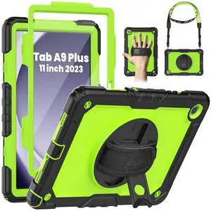 SEYMAC for Samsung Galaxy Tab A9+/ A9 Plus Case 11" 2023 (SM-X210/X216/X218), Heavy Duty Shockproof Protective Case with Screen Protector, Rotating Stand, Hand/Shoulder Strap, Green
