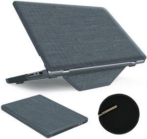 SEYMAC stock Case for MacBook Pro 14 inch 2024-2021 A3112 A3185 A3401 A2918 2992 2779 M4-M1, Shock-Absorbing Protection Case with Magnetically-Folio Stand &Mouse Pad/Bag (Fabric-Like Color Grayblue)