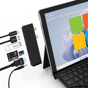 Surface Pro 9/10/11 Accessories - Surface Pro Docking Station with Thunderbolt 4(Display+Data+100W PD), 4K HDMI, 2 USB3.0, 3.5mm Audio, SD/TF Reader, HDMI+USB C Triple Display Surface Pro 11 10 9 Hub